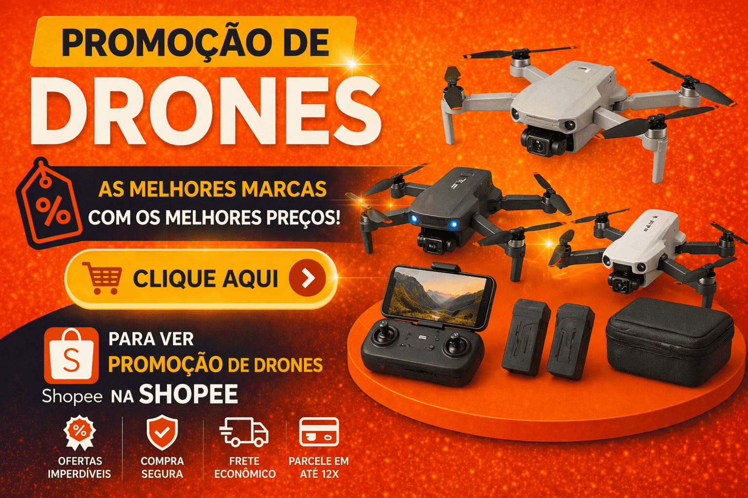 Drone com câmera de alta resolução e controle remoto fácil de usar.